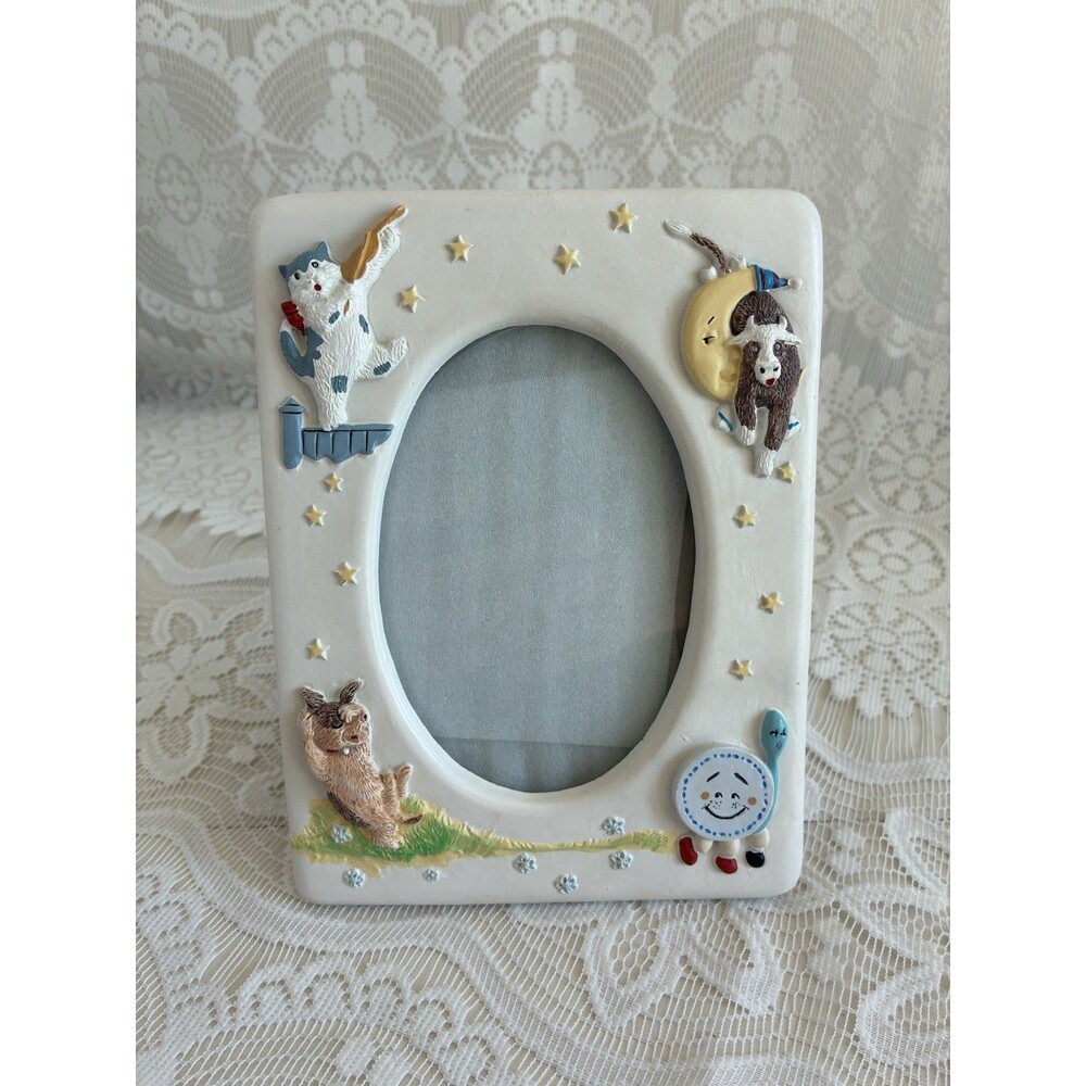 Vintage Nursery Rhyme Cow Moon Cat Fiddle Dog Decor Baby Room Picture Frame